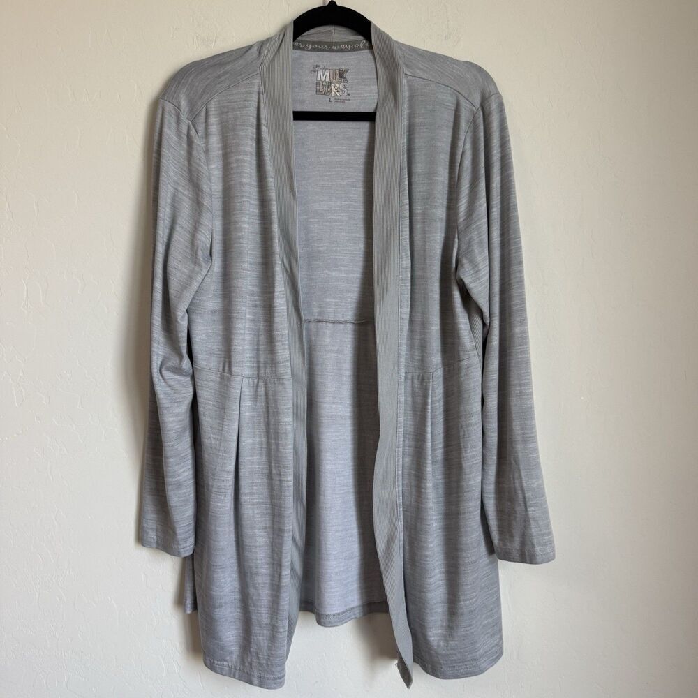 Muk Luks Womens Heather Gray Long Line Athleisure Open Front Cardigan Loungewear